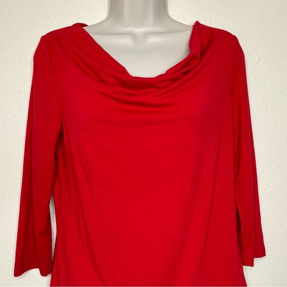 Kim Rogers Red Cowl Neck 3/4 Sleeve T Shirt Women Small Stretch Layering Soft - Picture 3 of 11